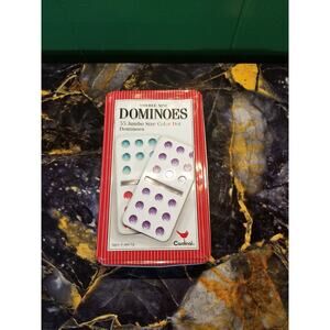 Double 9 (55) - JUMBO-size Dominoes-Color Dot - Ivory-colored -Metal Case